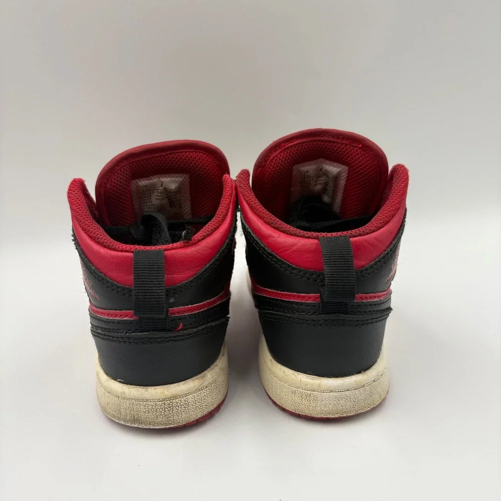 Nike Air Jordan 1 Mid‎ Bred Kids Red Black Sneakers 640734-660